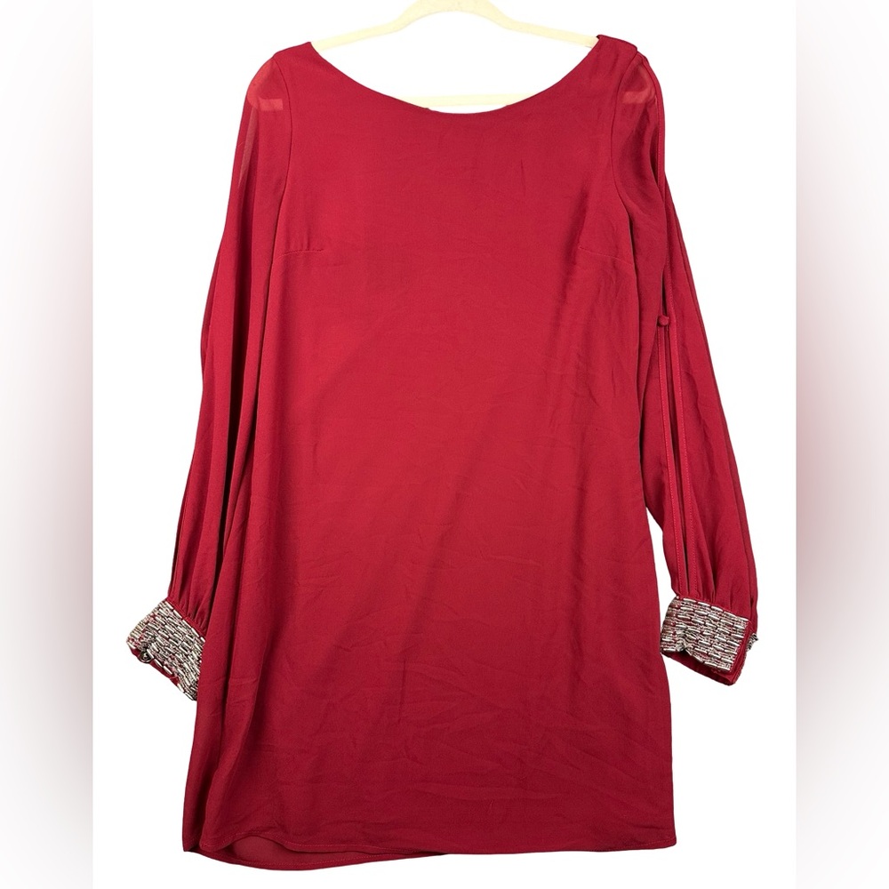 Alya Red Embellished Cuff Long Sleeve Scoop Neck Dressy Tunic Blouse M